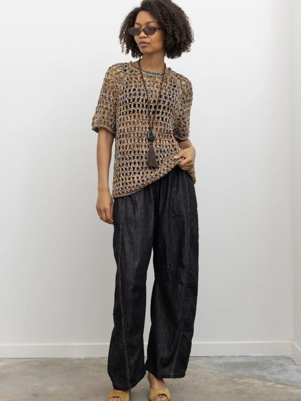 Rachel Comey Drax Tee Yellow Multi Open-Knit Cotton Top XS/S NWT